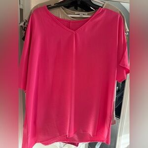 Soft V-Neck Short Sleeve Tee in Bright Pink